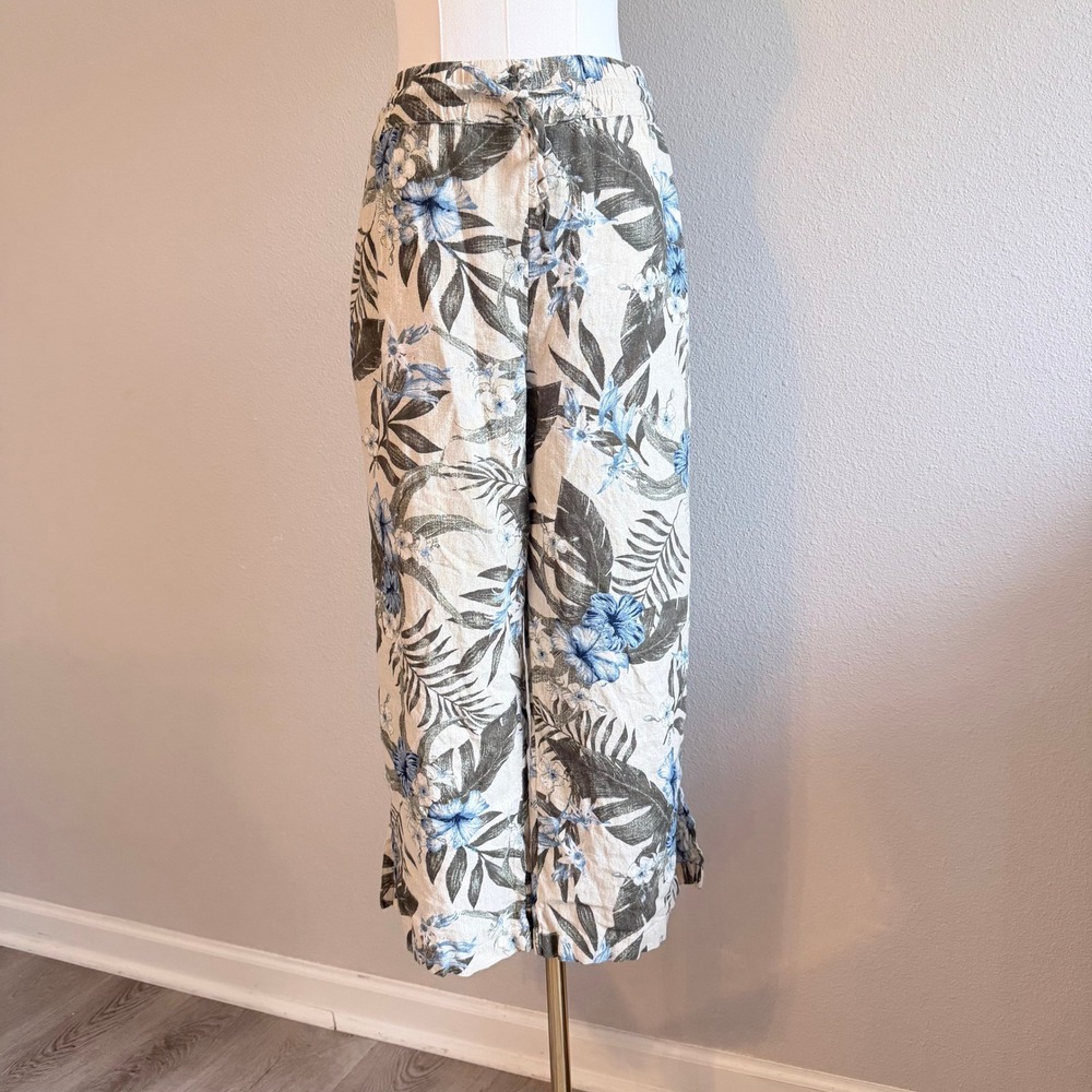 Naturals d&co Linen Blend Floral Wide Leg Pants XL Blue Tropical Summer‎ Beach
